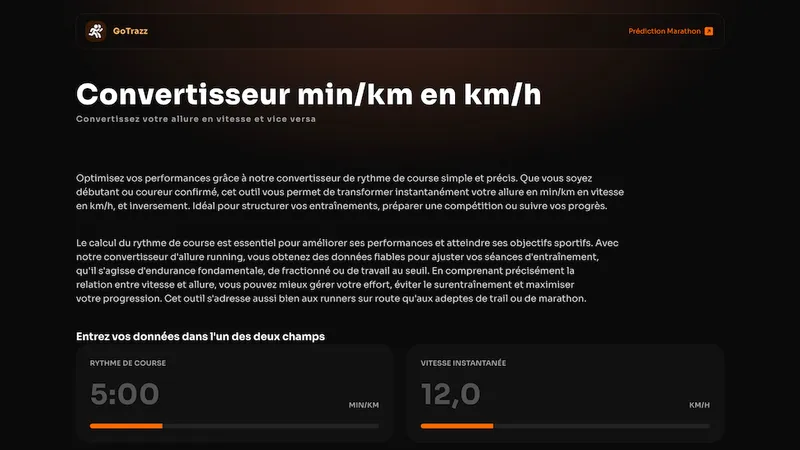 Convertisseur min/km en km/h